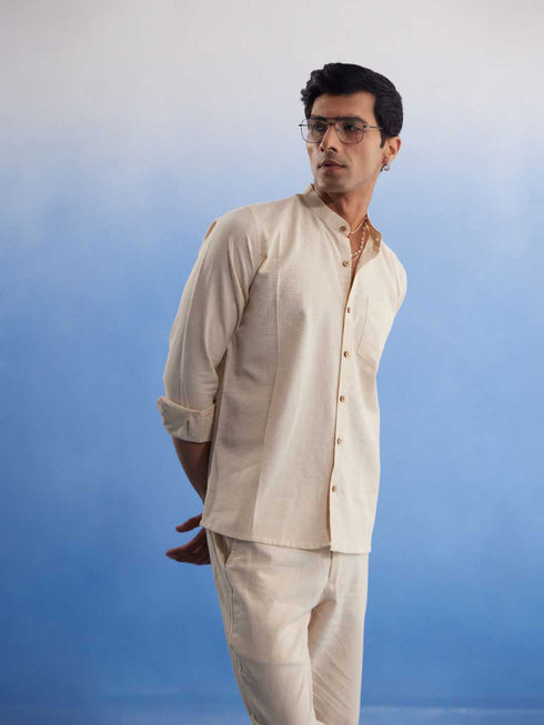 Men's Cream Pure Cotton Plain Shirt